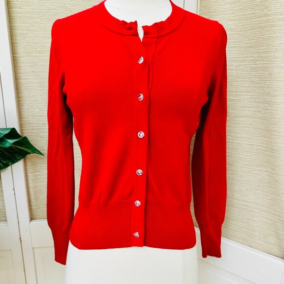 Banana Republic Red Cardigan Sweater with Crystal Buttons Women's Size SP - Picture 1 of 5
